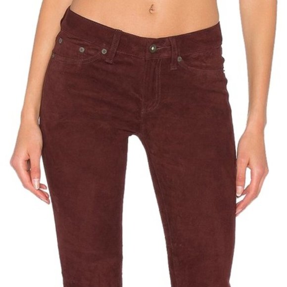 rag & bone Pants - Rag & Bone Burgundy Suede Skinny Pants